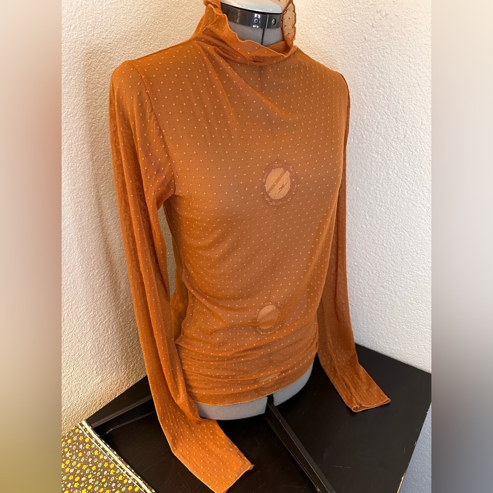 Free People x intimately. Sheer, Orange, Long Sleeve Top. Size Large. - Picture 14 of 16